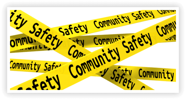 A group of yellow safety tapes with the words " community safety ".