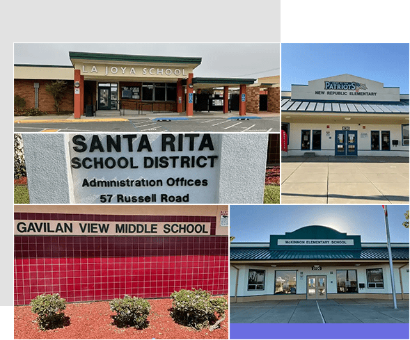 A collage of pictures of schools from the outside